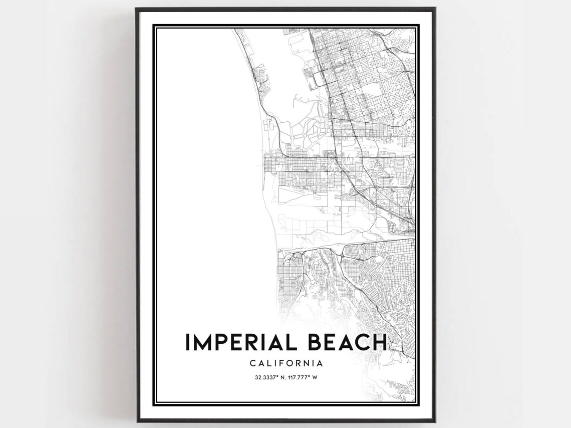 Imperial Beach California City Street Map Poster Minimalist Wall Decor Home