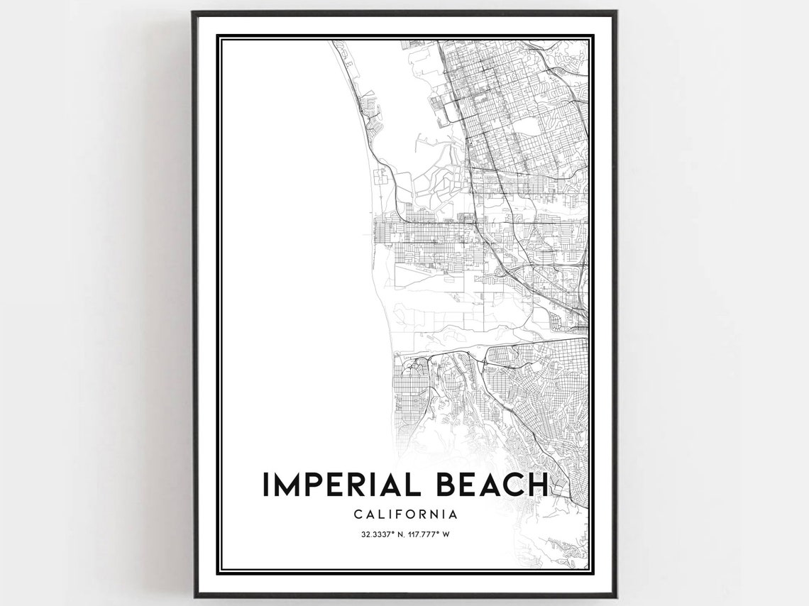 Imperial Beach Map Print Poster Wall Art Ca City Street Decor Road Gift B2010