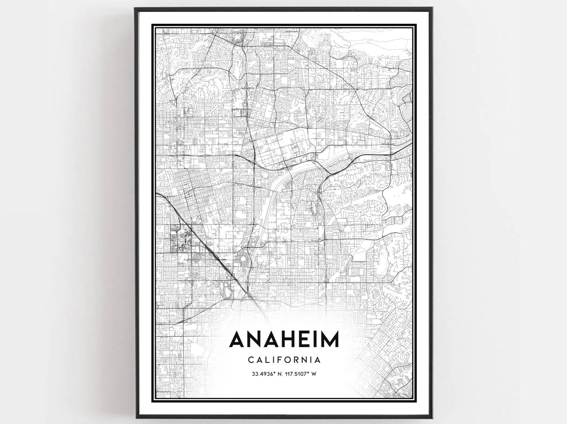Anaheim Map Poster Print, City Street Decor