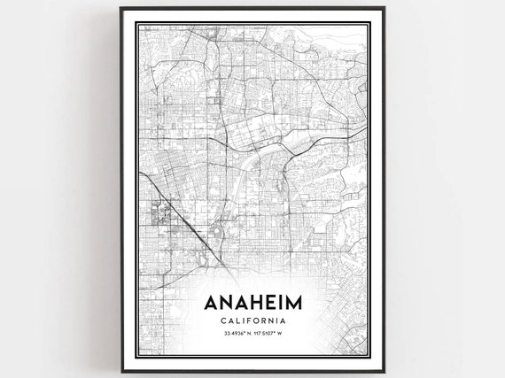Anaheim Map Poster Print, City Street Decor