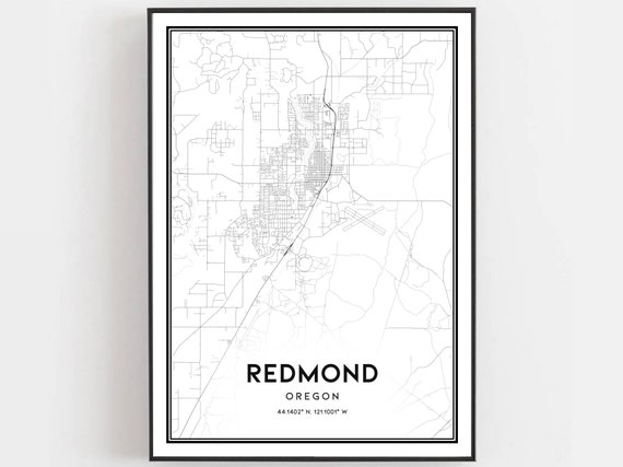 Redmond Map Poster Print, Oregon City Street Decor