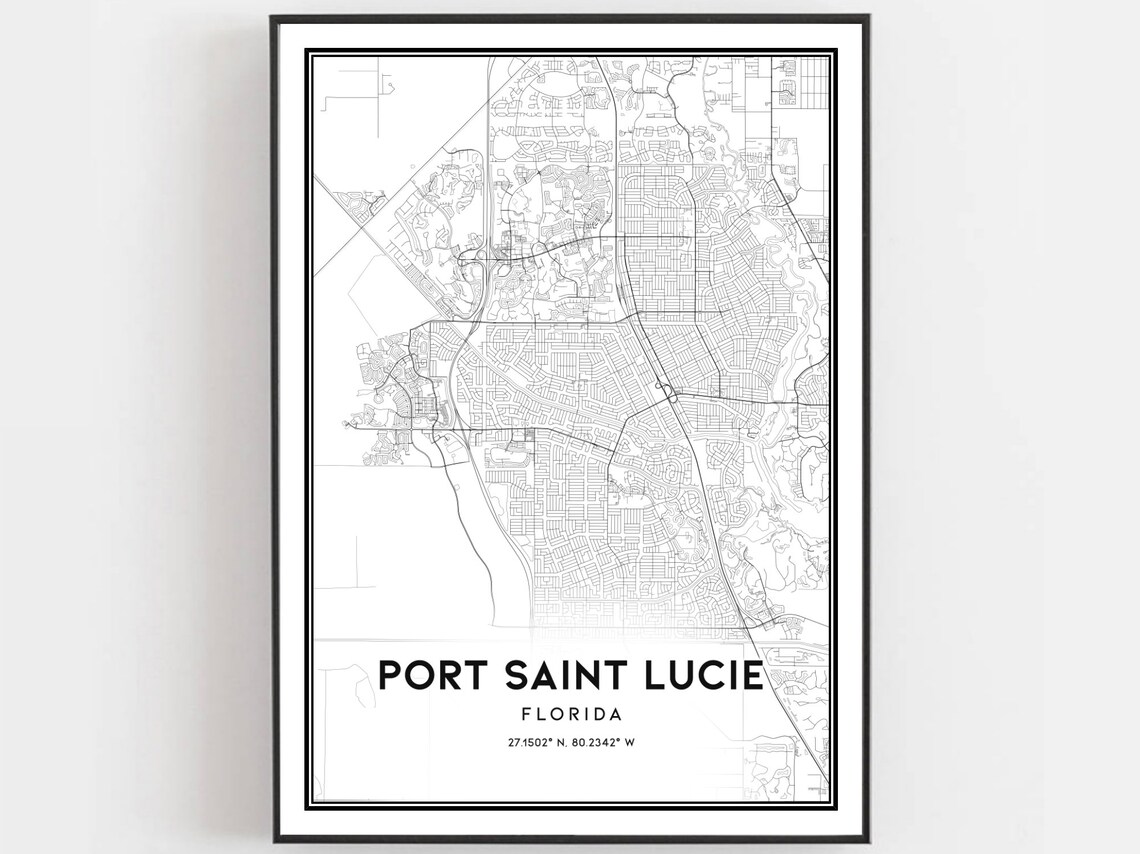 Port Saint Lucie Map Poster Print, Florida Street Decor