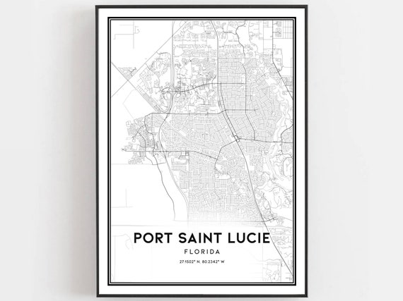 Port Saint Lucie Map Poster Print, Florida Street Decor