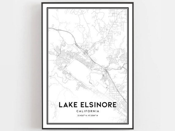 Lake Elsinore Map Print Poster Wall Art Ca City Street Decor Road Gift B1182