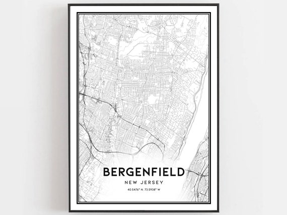 Bergenfield Map Poster Print, New Jersey Street Decor