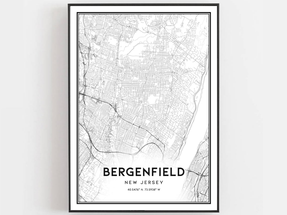 Bergenfield Map Poster Print, New Jersey Street Decor