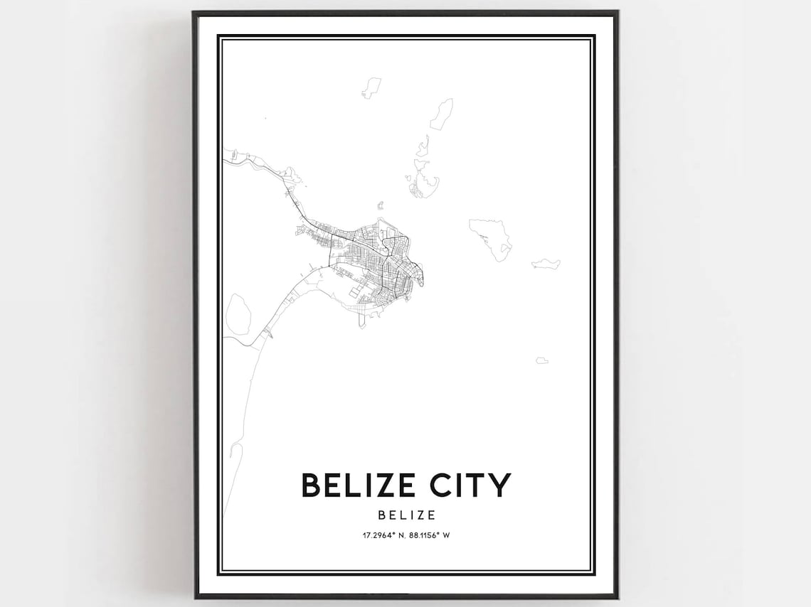 Belize City Map Poster, Street Decor Road Gift