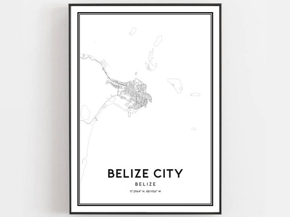 Belize City Map Poster, Street Decor Road Gift