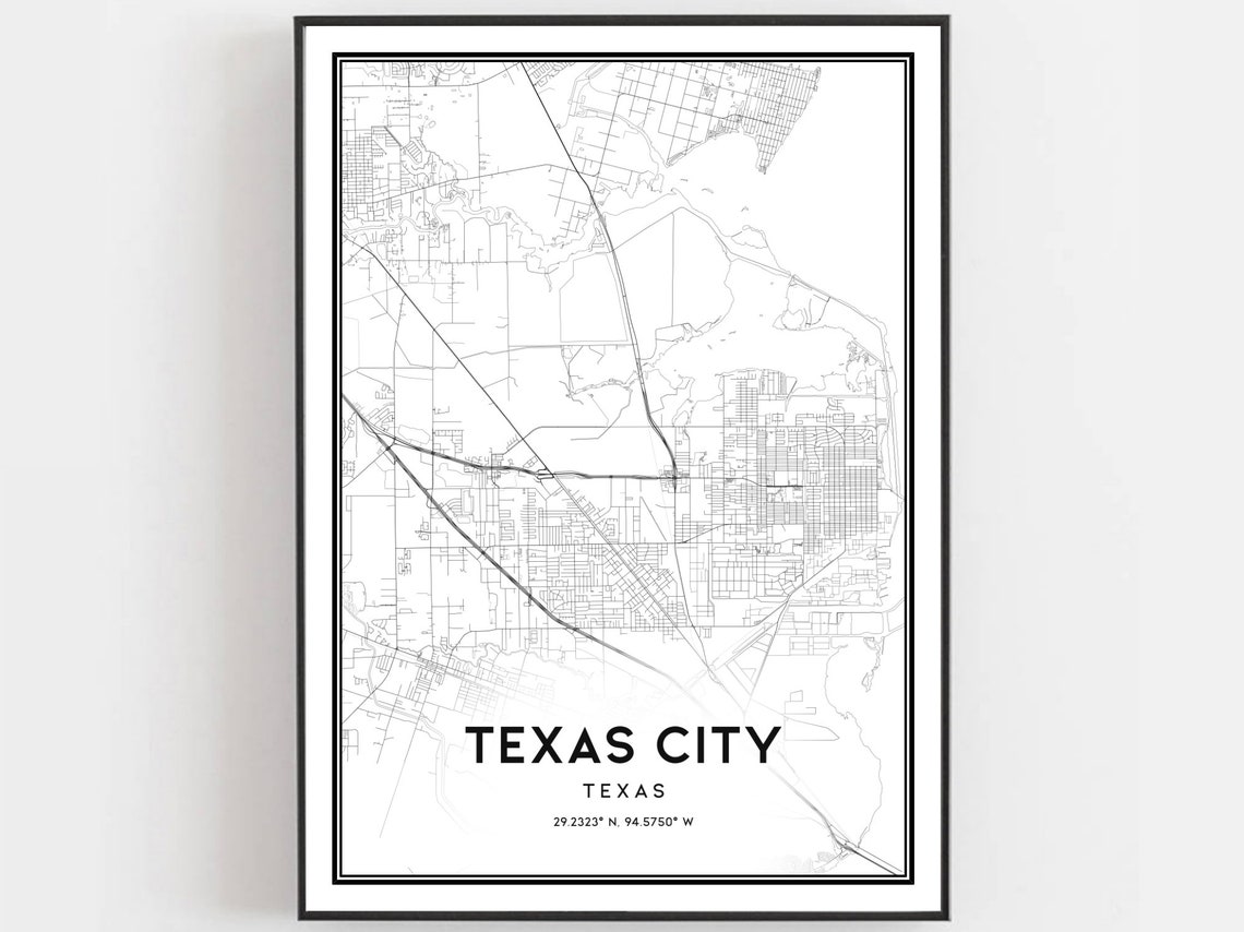 Texas City Minimalist Street Map Coordinates Texas Home Poster