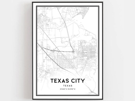 Texas City Map Print Poster Wall Art Tx Street Decor Road Gift B807