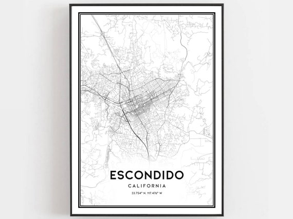 Escondido Map Print Poster Wall Art Ca City Street Decor Road Gift