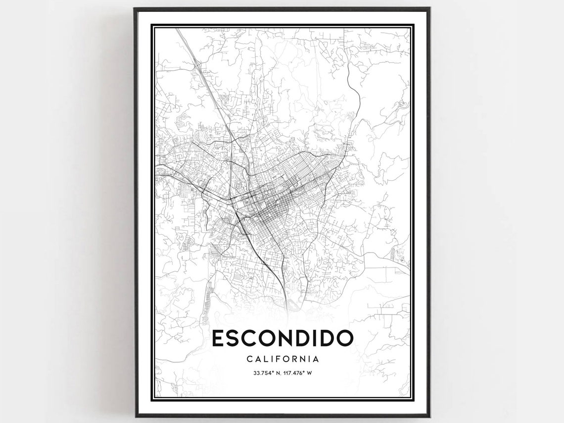 Escondido Map Print Poster Wall Art Ca City Street Decor Road Gift