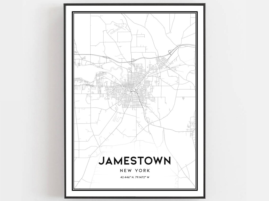 Jamestown New York Minimal Black White City Street Map Art Poster