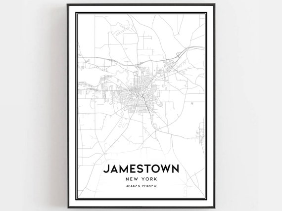Jamestown Map Print Poster Wall Art Ny City New York Street Decor Road Gift B1565