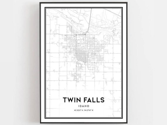 Twin Falls Map Print Poster Wall Art Id City Idaho Street Decor Road Gift B1337