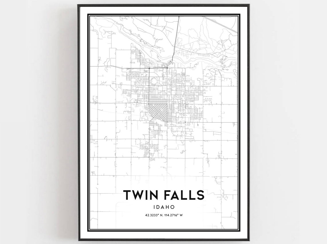 Twin Falls Map Print Poster Wall Art Id City Idaho Street Decor Road Gift B1337
