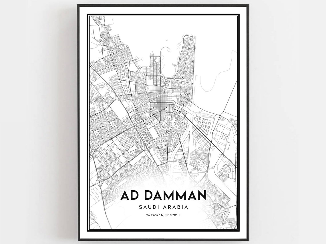 Ad Dammam Saudi Arabia Minimalist Black and White City Map Art Poster