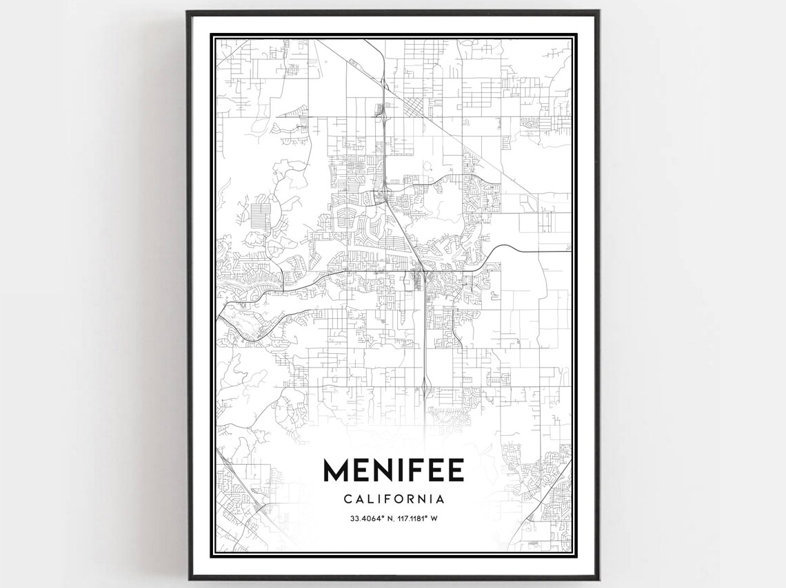 Menifee California City Minimalist Street Map Coordinates Poster