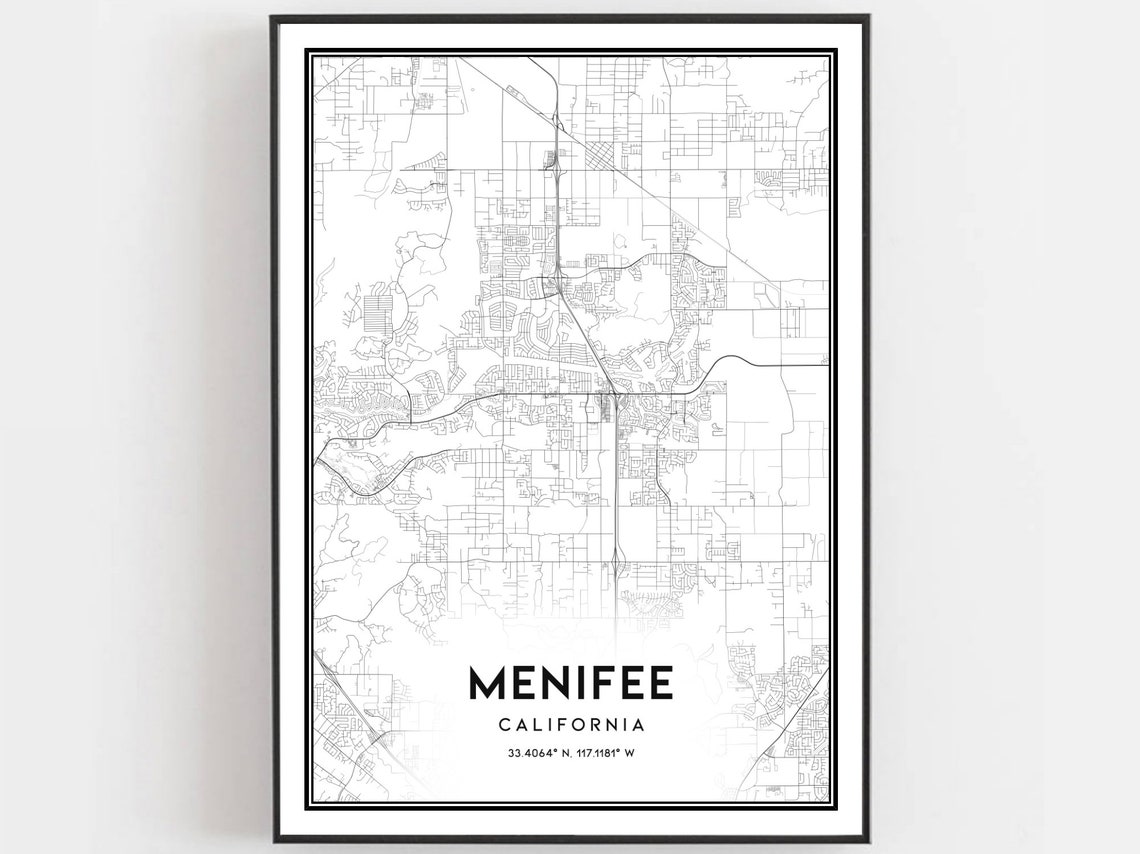 Menifee Map Print Poster Wall Art Ca City Street Decor Road Gift B943