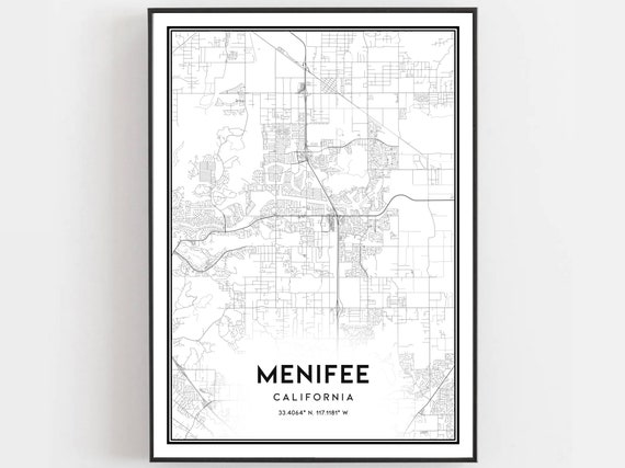Menifee Map Print Poster Wall Art Ca City Street Decor Road Gift B943