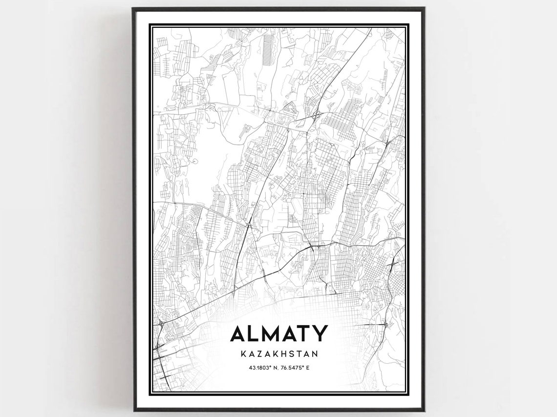 Almaty Kazakhstan Minimalist Black and White City Map Art Poster