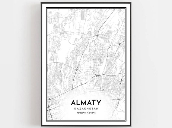 Almaty Map Print Poster Wall Art City Street Decor Road Gift B230
