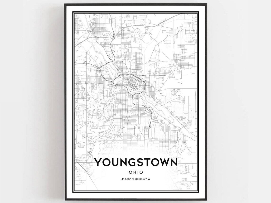 Youngstown Map Print, Ohio Street Decor Gift