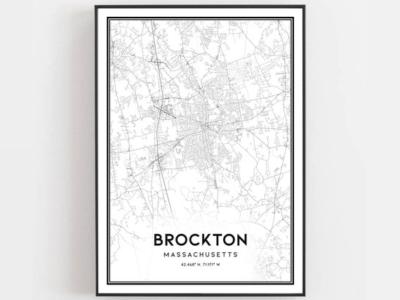 Brockton Map Print Poster Wall Art Ma City Massachusetts Street Decor Road Gift B891