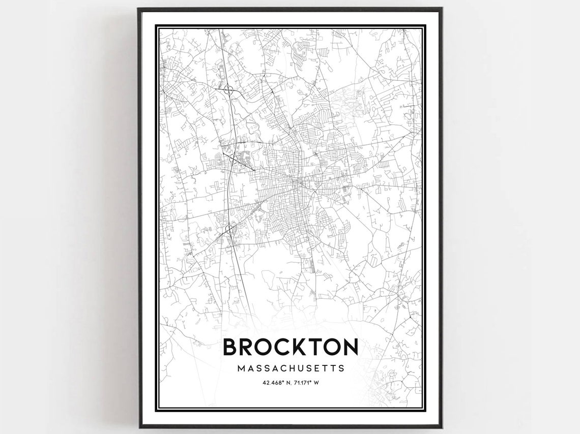 Brockton Massachusetts Street Map Minimalist Black and White Poster