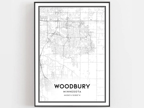 Woodbury Map Print Poster Wall Art Mn City Minnesota Street Decor Road Gift B1126
