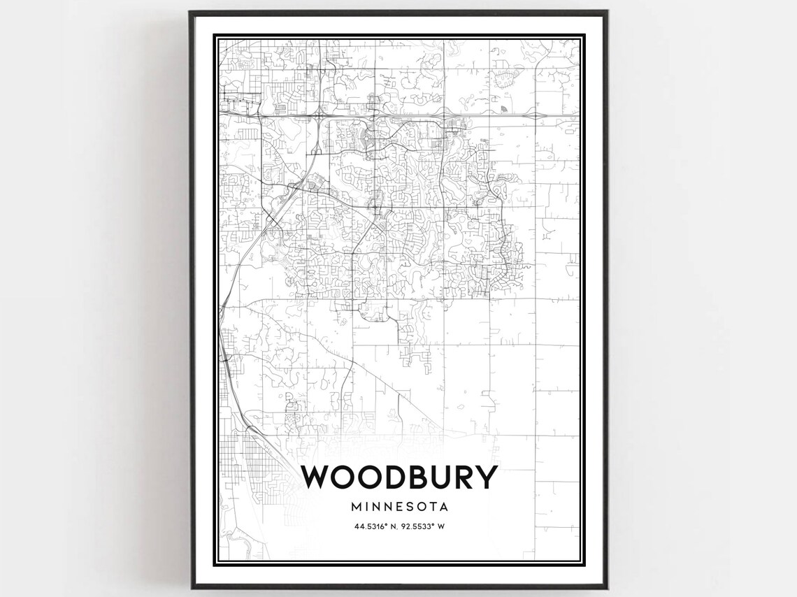 Woodbury Minnesota Minimalist Black White City Street Map Poster
