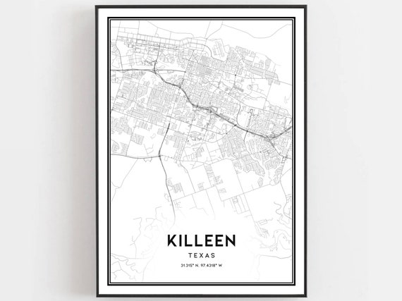 Killeen Map Print Poster Wall Art Tx City Texas Street Decor Road Gift