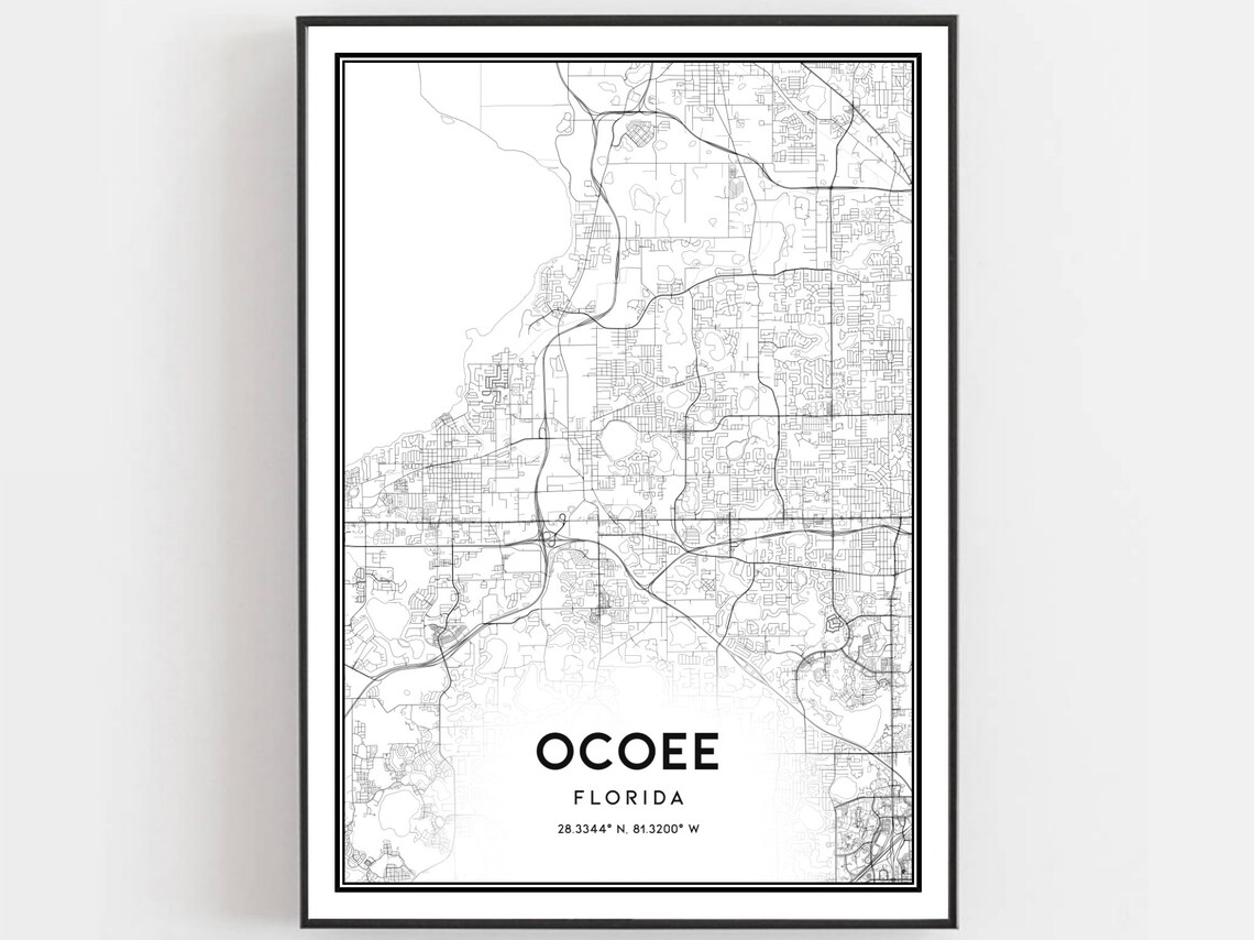 Ocoee Map Poster Print, Florida Street Decor