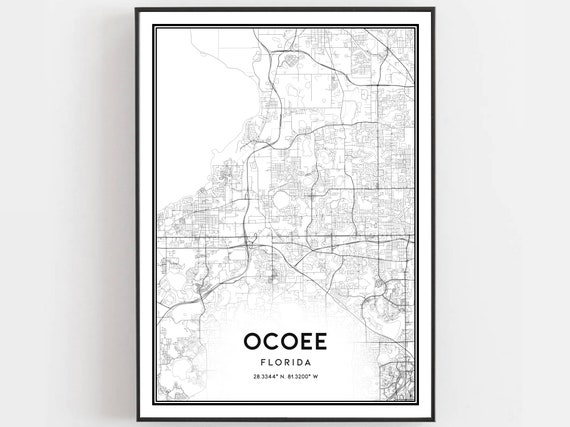 Ocoee Map Poster Print, Florida Street Decor