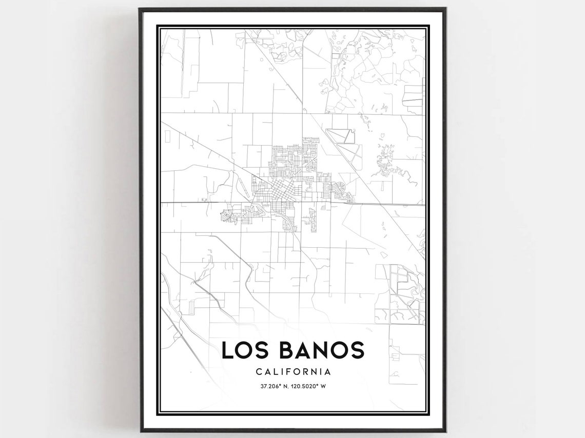 Los Banos California City Street Map Minimalist Black White Poster