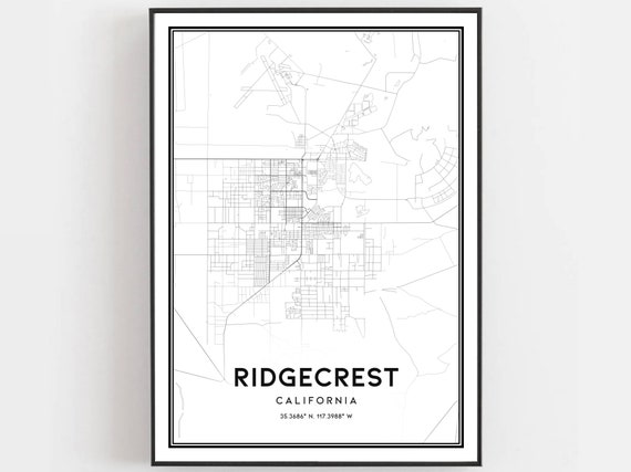 Ridgecrest Map Print Poster Wall Art Ca City Street Decor Road Gift B1830