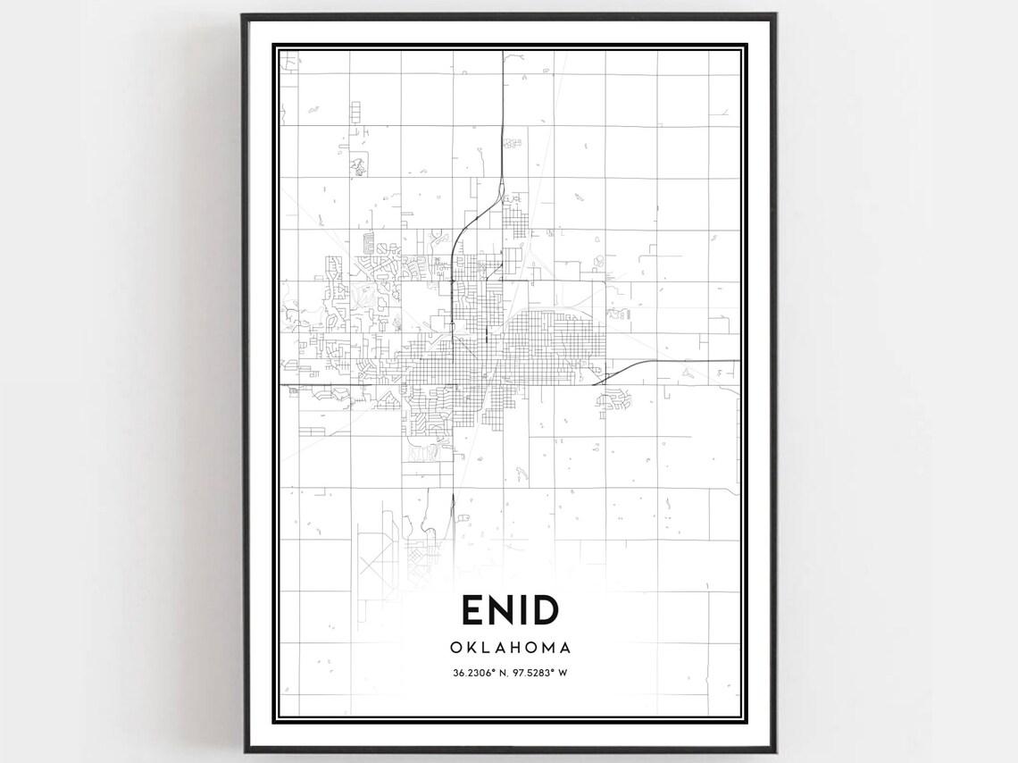 Enid Map Print, Oklahoma Street Decor Poster