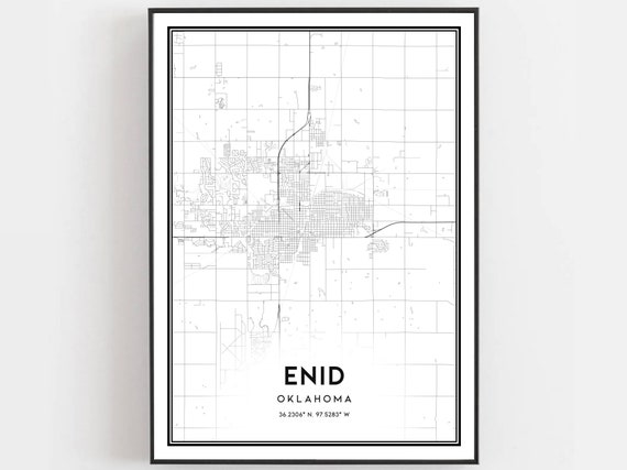 Enid Map Print, Oklahoma Street Decor Poster
