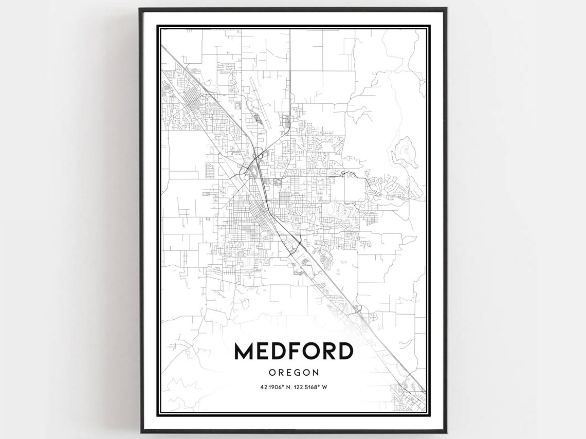 Medford Oregon City Street Map Minimalist Black White Poster