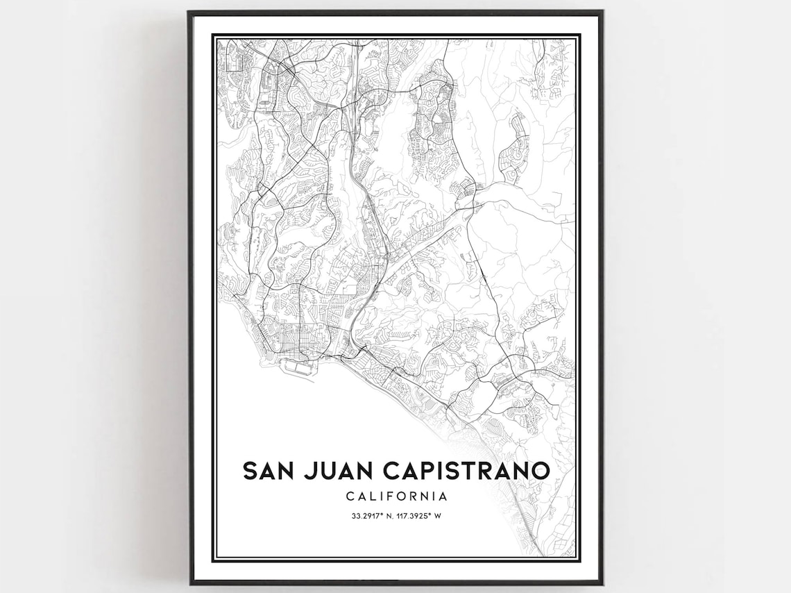 San Juan Capistrano Map Print, City Street Decor