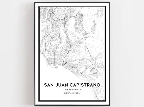 San Juan Capistrano Map Print, City Street Decor