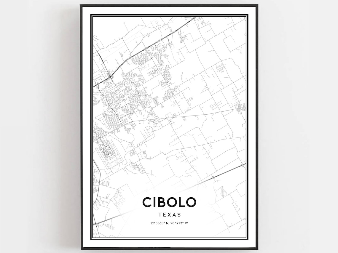 Cibolo Texas Street Map Print Black and White Modern Home Decor