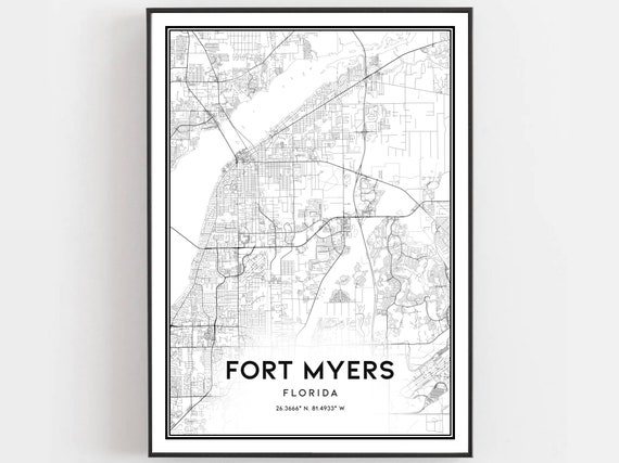 Fort Myers Map Print Poster Wall Art Fl City Florida Street Decor Road Gift B1035