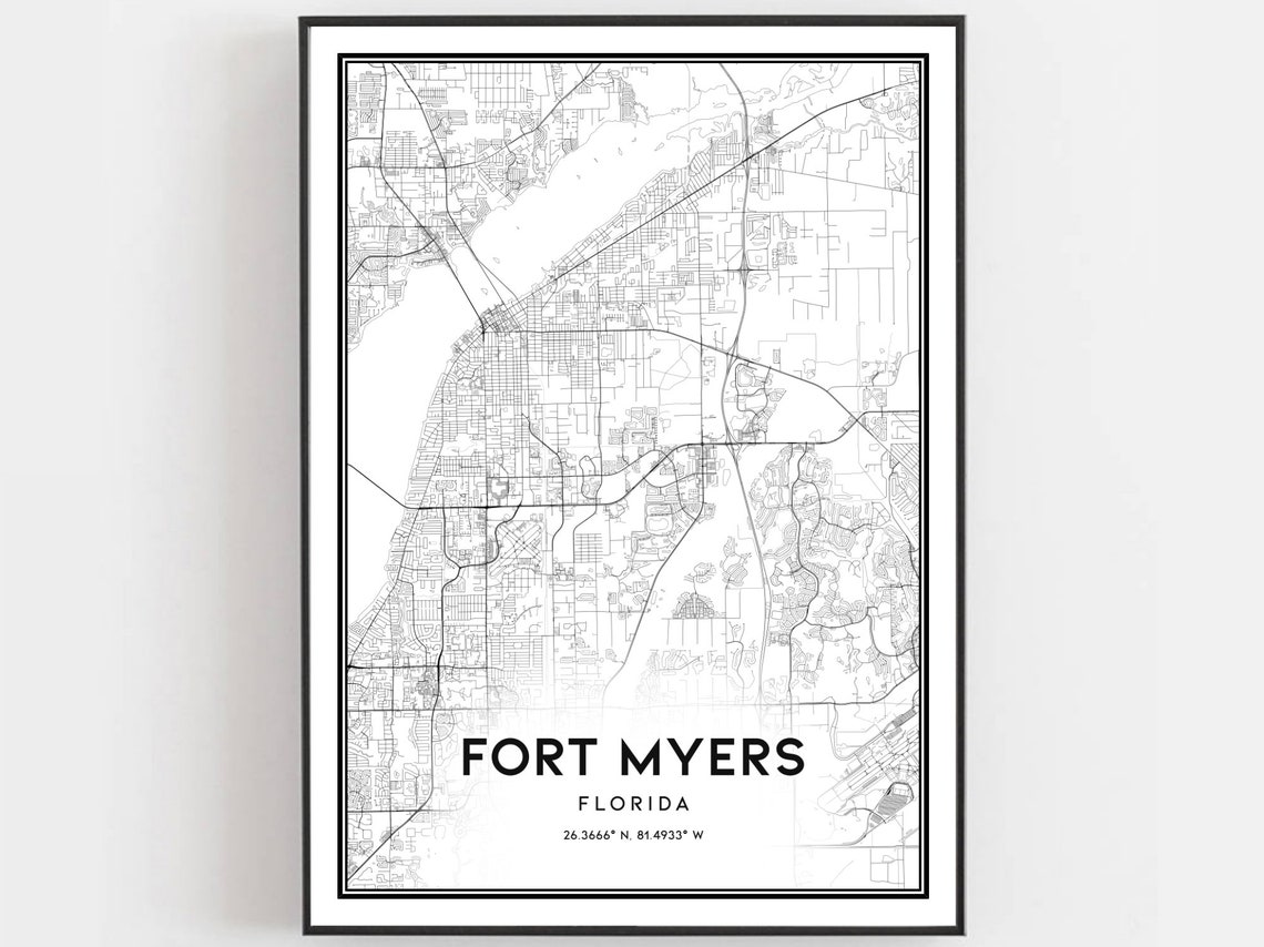 Fort Myers Florida Minimal Black And White Street Map Poster