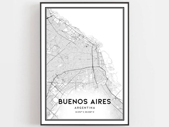 Buenos Aires Map Print Poster Wall Art City Street Decor Road Gift