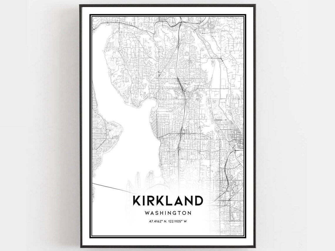 Kirkland Washington Map Minimalist Black White Lake City Poster