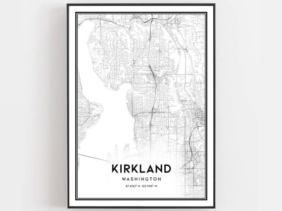 Kirkland Map Print Poster Wall Art Wa City Washington Street Decor Road Gift B954