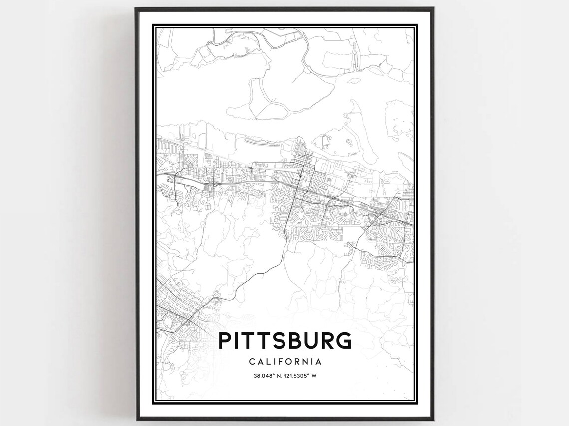 Pittsburg California City Street Map Minimalist Black White Poster
