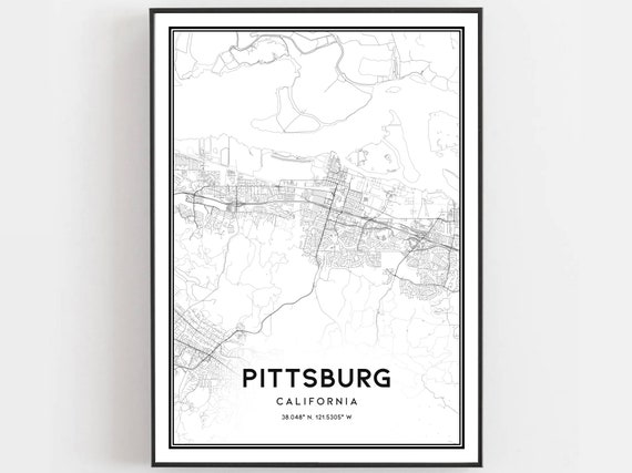 Pittsburg Map Print Poster Wall Art Ca City Street Decor Road Gift B1100