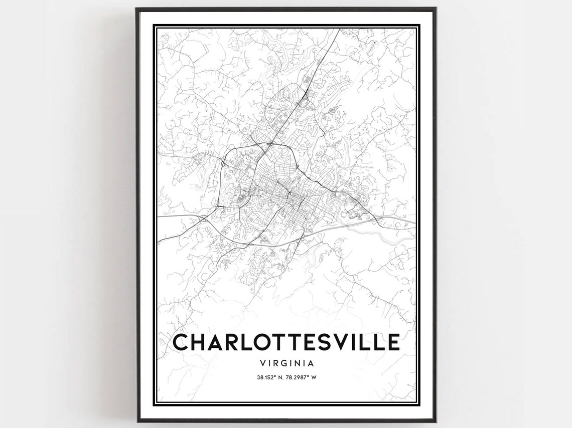 Charlottesville Virginia Minimalist Street Map Poster Modern Wall Decor